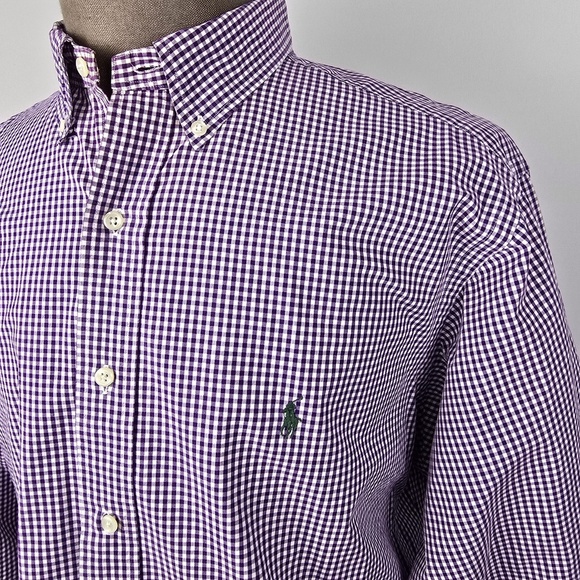 Ralph Lauren Purple Gingham Check Long Sleeve Button Down Shirt Mens XXL Classic - Picture 1 of 7